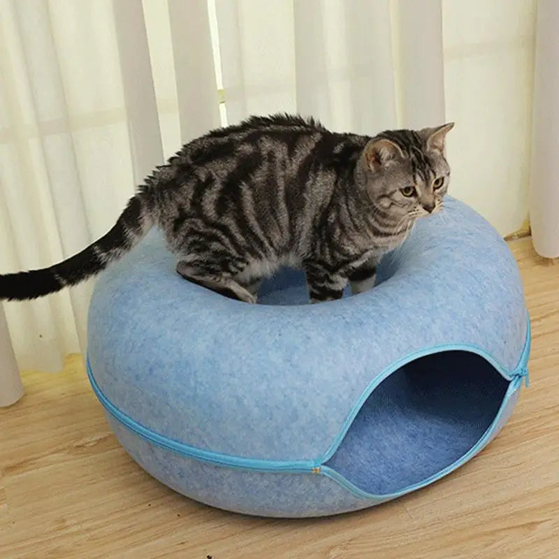 Pet Cat Tunnel Bed with Smart Zipper Design Donut Interactive Game Toy Indoor Kitten Training Sports Equipment Pet Supplies